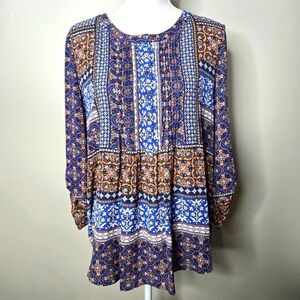 Daniel Rainn Mosaic Blue Blouse Large